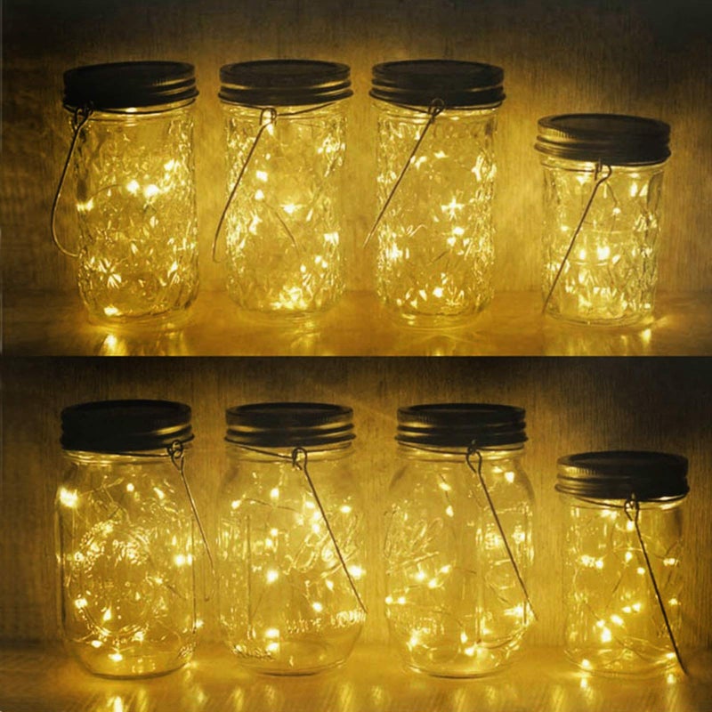 Decorman Solar Mason Jar Lights, 8 Pack Waterproof Fairy Star Firefly Lids String Lights with 8 Hangers for Patio Yard Garden Party Wedding Christmas Decoration(Jars Not Included) - Image 1